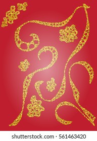 vector red and gold floral pattern of spirals, swirls, doodles