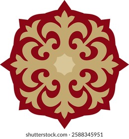 Vector red and gold  Kazakh national ornament. Ethnic pattern of the peoples of the Great Steppe,