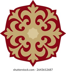 Vector red and gold  Kazakh national ornament. Ethnic pattern of the peoples of the Great Steppe,