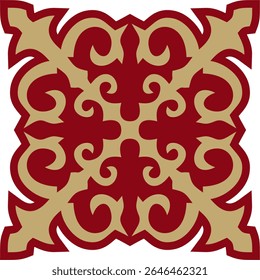 Vetor vermelho e ouro cazaque ornamento nacional. Padrão étnico dos povos da Grande Estepe,