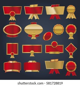 Vector red and gold logo badges and frames set