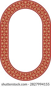 Vector red and gold oval gothic ornament. Medieval European circle, ring, border. Classic pattern of the Germans, Angles, Saxons, Franks.
