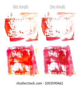 Vector red and gold paint smear stroke stain set. Abstract gold glittering textured art illustration. Gold Texture Paint Stain Illustration. Hand drawn brush strokes vector elements. Acrilyc strokes.