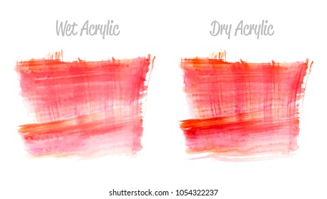 Vector red and gold paint smear stroke stain set. Abstract gold glittering textured art illustration. Gold Texture Paint Stain Illustration. Hand drawn brush strokes vector elements. Acrilyc strokes.