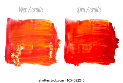 Vector red and gold paint smear stroke stain set. Abstract gold glittering textured art illustration. Gold Texture Paint Stain Illustration. Hand drawn brush strokes vector elements. Acrilyc strokes.