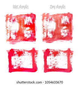 Vector red and gold paint smear stroke stain set. Abstract gold glittering textured art illustration. Gold Texture Paint Stain Illustration. Hand drawn brush strokes vector elements. Acrilyc strokes.