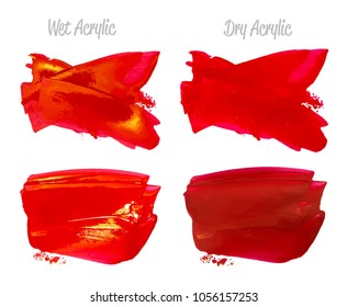 Vector red and gold paint smear stroke stain set. Abstract gold glittering textured art illustration. Gold Texture Paint Stain Illustration. Hand drawn brush strokes vector elements. Color of Spain.