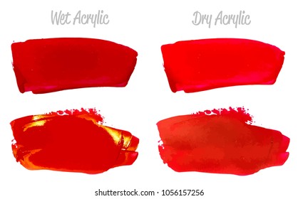 Vector red and gold paint smear stroke stain set. Abstract gold glittering textured art illustration. Gold Texture Paint Stain Illustration. Hand drawn brush strokes vector elements. Color of Spain.