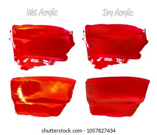 Vector red and gold paint smear stroke stain set. Abstract gold glittering textured art illustration. Gold Texture Paint Stain Illustration. Hand drawn brush strokes vector elements. Color of Spain.