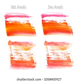 Vector red and gold paint smear stroke stain set. Abstract gold glittering textured art illustration. Gold Texture Paint Stain Illustration. Hand drawn brush strokes vector elements. Acrilyc strokes.