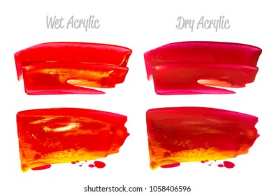 Vector red and gold paint smear stroke stain set. Abstract gold glittering textured art illustration. Gold Texture Paint Stain Illustration. Hand drawn brush strokes vector elements. Color of Spain.