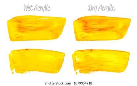 Vector red and gold paint smear stroke stain set. Abstract gold glittering textured art illustration. Gold Texture Paint Stain Illustration. Hand drawn brush strokes vector elements. Color of Spain.