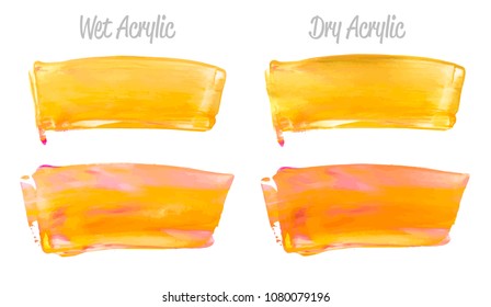 Vector red and gold paint smear stroke stain set. Abstract gold glittering textured art illustration. Gold Texture Paint Stain Illustration. Hand drawn brush strokes vector elements. Color of Spain.