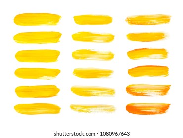 Vector red and gold paint smear stroke stain set. Abstract gold glittering textured art illustration. Gold Texture Paint Stain Illustration. Hand drawn brush strokes vector elements. Color of Spain.