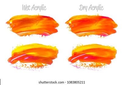 Vector red and gold paint smear stroke stain set. Abstract gold glittering textured art illustration. Gold Texture Paint Stain Illustration. Hand drawn brush strokes vector elements. Color of Spain.