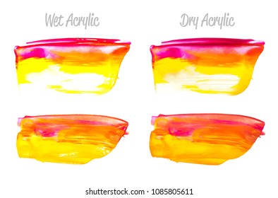 Vector red and gold paint smear stroke stain set. Abstract gold glittering textured art illustration. Gold Texture Paint Stain Illustration. Hand drawn brush strokes vector elements. Color of Spain.