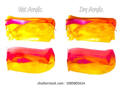 Vector red and gold paint smear stroke stain set. Abstract gold glittering textured art illustration. Gold Texture Paint Stain Illustration. Hand drawn brush strokes vector elements. Color of Spain.