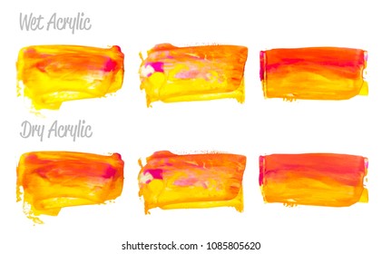 Vector red and gold paint smear stroke stain set. Abstract gold glittering textured art illustration. Gold Texture Paint Stain Illustration. Hand drawn brush strokes vector elements. Color of Spain.
