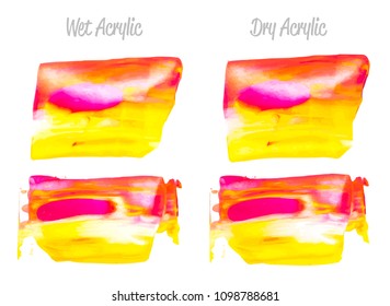 Vector red and gold paint smear stroke stain set. Abstract gold glittering textured art illustration. Gold Texture Paint Stain Illustration. Hand drawn brush strokes vector elements. Red, yellow.