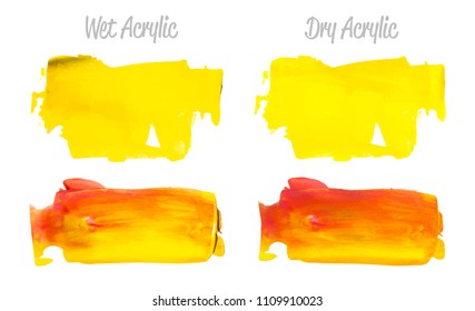 Vector red and gold paint smear stroke stain set. Abstract gold glittering textured art illustration. Acrylic Texture Paint Stain Illustration. Hand drawn brush strokes vector elements. Acrylic.