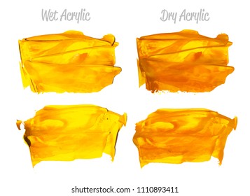 Vector red and gold paint smear stroke stain set. Abstract gold glittering textured art illustration. Acrylic Texture Paint Stain Illustration. Hand drawn brush strokes vector elements. Acrylic.