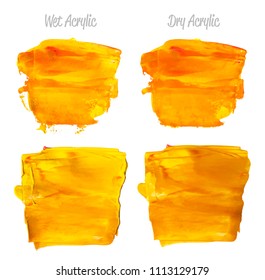 Vector red and gold paint smear stroke stain set. Abstract gold glittering textured art illustration. Acrylic Texture Paint Stain Illustration. Hand drawn brush strokes vector elements. Acrylic.