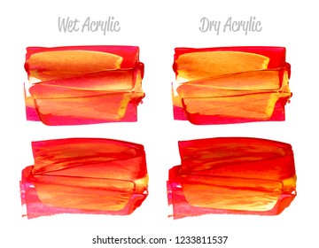 Vector red and gold paint smear stroke stain set. Abstract gold glittering textured art illustration. Gold Texture Paint Stain Illustration. Hand drawn brush strokes vector elements.
