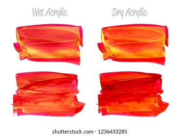Vector red and gold paint smear stroke stain set. Abstract gold glittering textured art illustration. Gold Texture Paint Stain Illustration. Hand drawn brush strokes vector elements.
