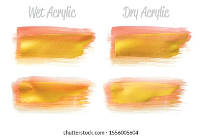 Vector red and gold paint smear stroke stain set. Abstract gold glittering textured art illustration. Gold Texture Paint Stain Illustration. Hand drawn brush strokes vector elements. Acrilyc strokes.