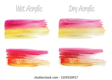 Vector red and gold paint smear stroke stain set. Abstract gold glittering textured art illustration. Gold Texture Paint Stain Illustration. Hand drawn brush strokes vector elements. Acrilyc strokes.