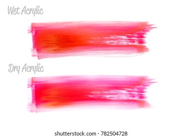 Vector red and gold paint smear stroke stain set. Abstract gold glittering textured art illustration. Wet and Dry Acrylic Texture Paint Illustration. Hand drawn brush strokes vector elements. Acrilyc.