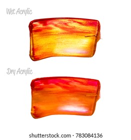 Vector red and gold paint smear stroke stain set. Abstract gold glittering textured art illustration. Wet and Dry Acrylic Texture Paint Illustration. Shape for text, wallpaper or design art work.