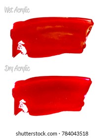 Vector red and gold paint smear stroke stain set. Abstract gold glittering textured art illustration. Wet and Dry Acrylic Texture Paint Illustration. Shape for text, wallpaper or design art work.