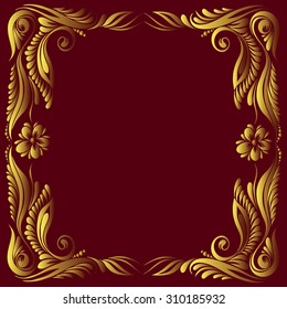 vector red and gold pattern with flowers, an ethnic Ukrainian ornament, Decorative frame corner, 