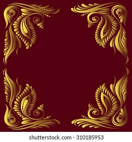 vector red and gold pattern with flowers, an ethnic Ukrainian ornament, Decorative frame corner, 