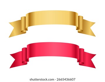 Vector Anuncio de cinta roja y dorada. Etiqueta de banderas vintage elegantes.