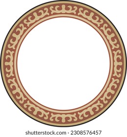 Vector red and gold round Kazakh national ornament. Ethnic pattern of the peoples of the Great Steppe, Mongols, Kyrgyz, Kalmyks, Buryats. circle, frame border.
