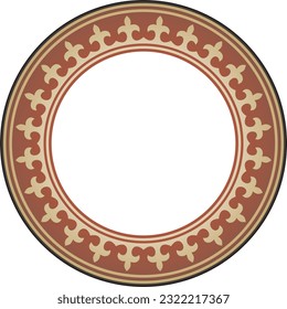 Vector red and gold round Kazakh national ornament. Ethnic pattern of the peoples of the Great Steppe, 
Mongols, Kyrgyz, Kalmyks, Buryats. circle, frame border.