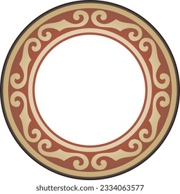 Vector red and gold round Kazakh national ornament. Ethnic pattern of the peoples of the Great Steppe, Mongols, Kyrgyz, Kalmyks, Buryats. circle, frame border.
