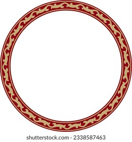 Vector red and gold round Kazakh national ornament. Ethnic pattern of the peoples of the Great Steppe, Mongols, Kyrgyz, Kalmyks, Buryats. circle, frame border.
