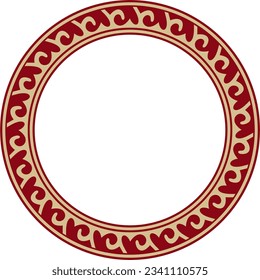 Vector red and gold round Kazakh national ornament. Ethnic pattern of the peoples of the Great Steppe, 
Mongols, Kyrgyz, Kalmyks, Buryats. circle, frame border.