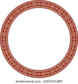 Vector red and gold round Kazakh national ornament. Ethnic pattern of the peoples of the Great Steppe, 
Mongols, Kyrgyz, Kalmyks, Buryats. circle, frame border.