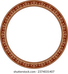 Vector red and gold round Kazakh national ornament. Ethnic pattern of the peoples of the Great Steppe, 
Mongols, Kyrgyz, Kalmyks, Buryats. circle, frame border.