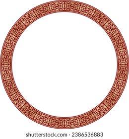 Vector red and gold round Kazakh national ornament. Ethnic pattern of the peoples of the Great Steppe, 
Mongols, Kyrgyz, Kalmyks, Buryats. circle, frame border.