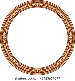 Vector red and gold round Kazakh national ornament. Ethnic pattern of the peoples of the Great Steppe, 
Mongols, Kyrgyz, Kalmyks, Buryats. circle, frame border.