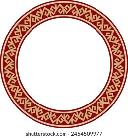 Vector red and gold round Kazakh national ornament. Ethnic pattern of the peoples of the Great Steppe, 
Mongols, Kyrgyz, Kalmyks, Buryats. circle, frame border.