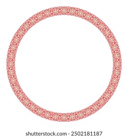 Vector red and gold round Kazakh national ornament. Ethnic pattern of the peoples of the Great Steppe, Kazakh, Mongols, Kyrgyz, Kalmyks, Buryats. circle, frame border. For sandblaster