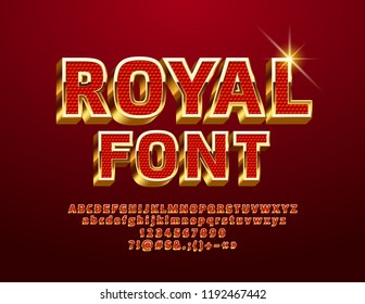 Vector Red and Gold Royal 3D Font. Luxury Glossy Alphabet Letters, Numbers and Symbols.