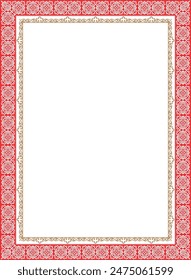 Vector red  and gold seamless Kazakh national frame. Ethnic pattern of the nomadic peoples of the great steppe, the Turks. Border, frame Mongols, Kyrgyz, Buryats, Kalmyks. Borders and frames for sandb