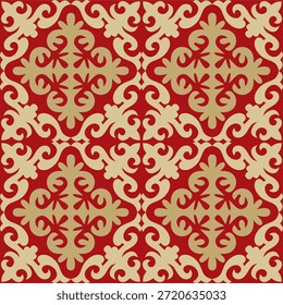 Vektor rot und gold nahtlose kasachischen nationalen Ornament. Ethnische endlose Muster der Völker der Großen Steppe, 
Mongolen, Kirgisen, Kalmücken, Burjaten. Kreis, Rahmenrand.